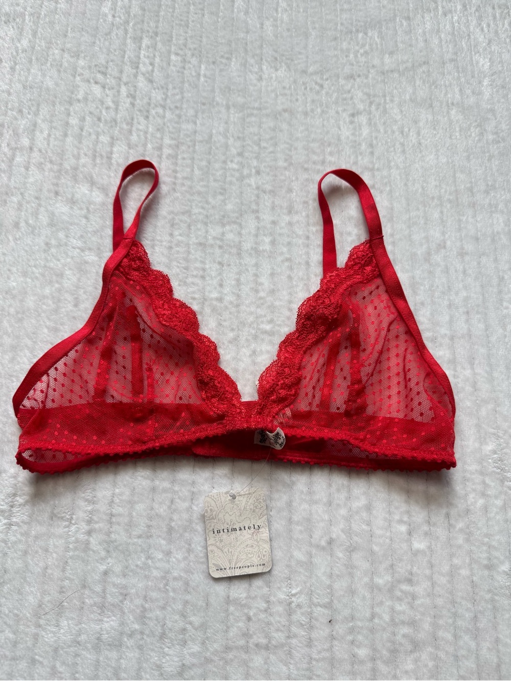 Free People Red Sheer Polka-Dot Lace Bralette